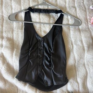Black Sleeveless Button-Up Bustier